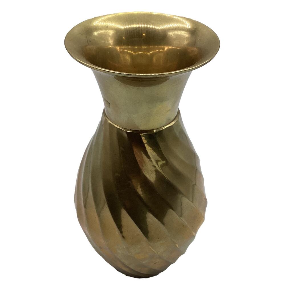 Vintage 8" Timeless Solid Shiny Brass Vase with Swirl Base and Bell End